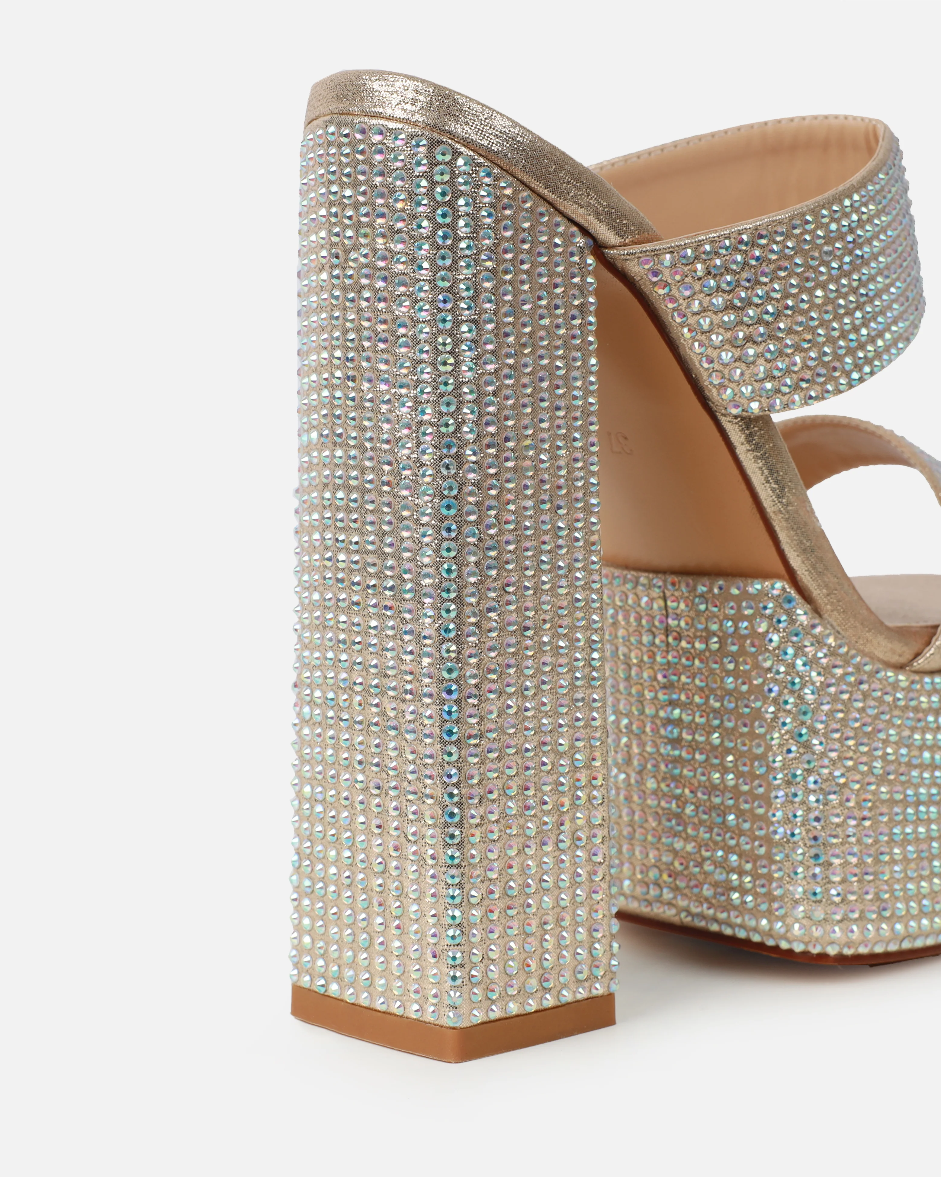 Melodie Gold Metallic Diamante Platform Sandals - Image 3