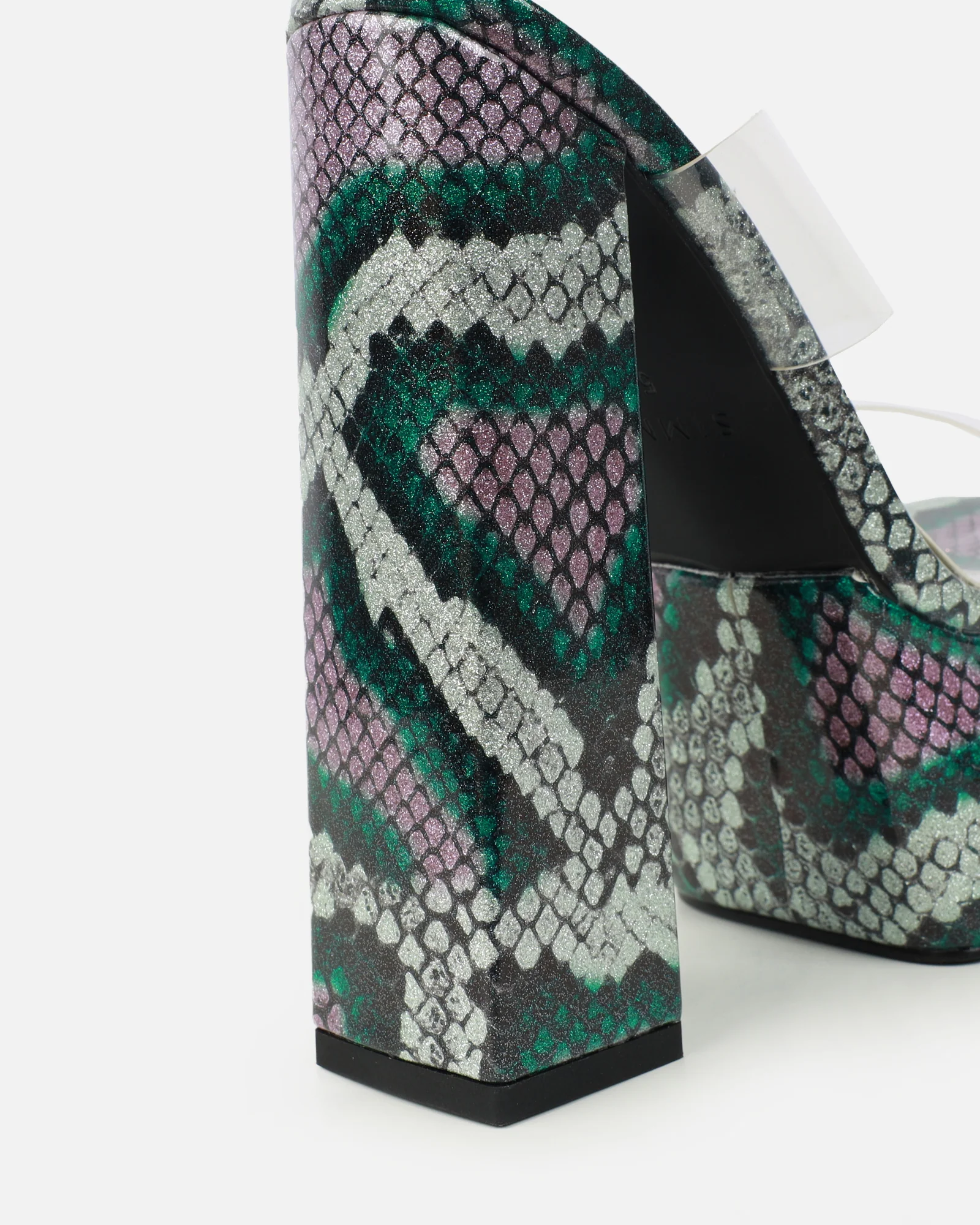 Melodie Green Faux Snake Diamante Platform Sandals - Image 3