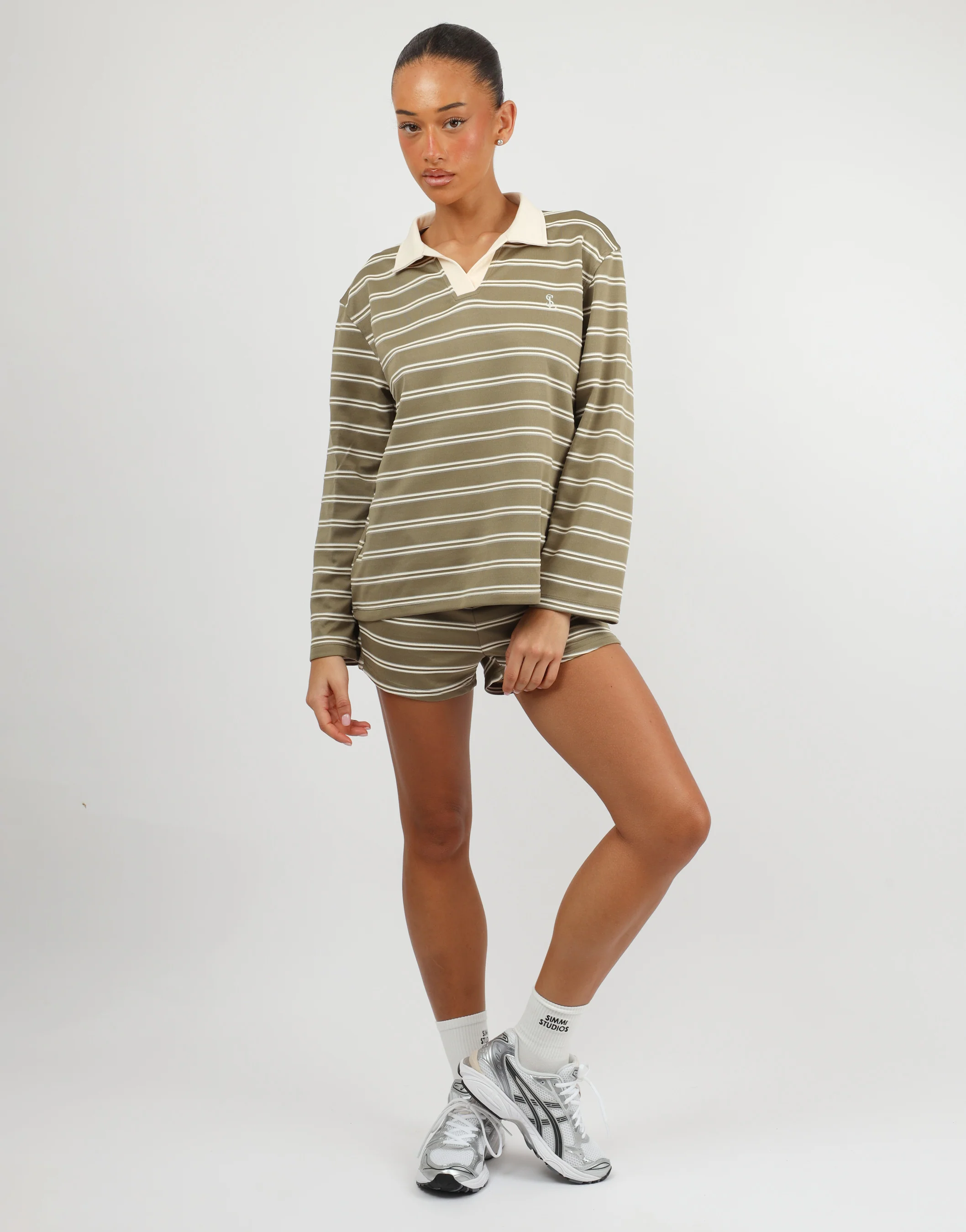 Melrose Simmi Studios Small Stripe Rugby Top In Green - Image 3