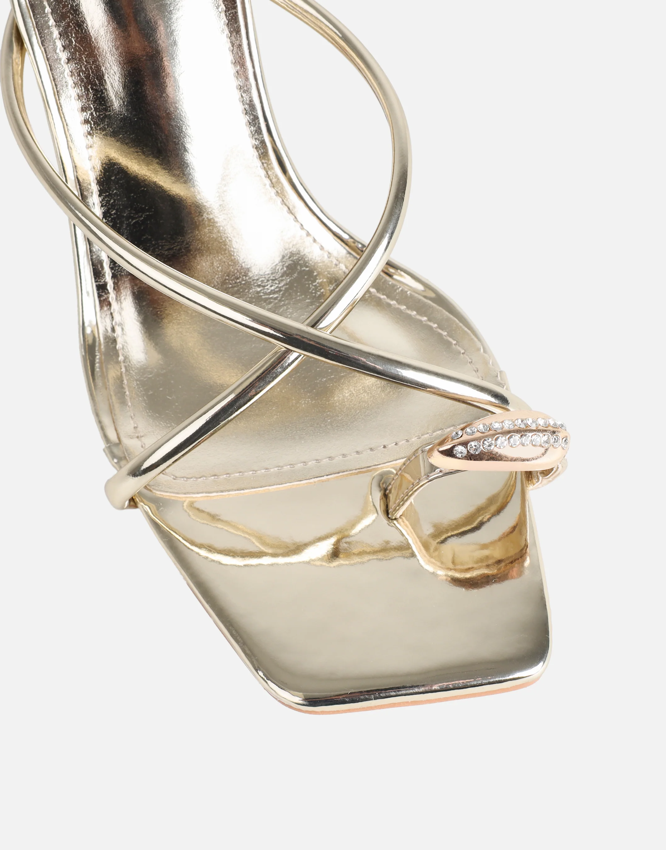 Moni Gold Mirror Diamante Toe Detail Mules - Image 4