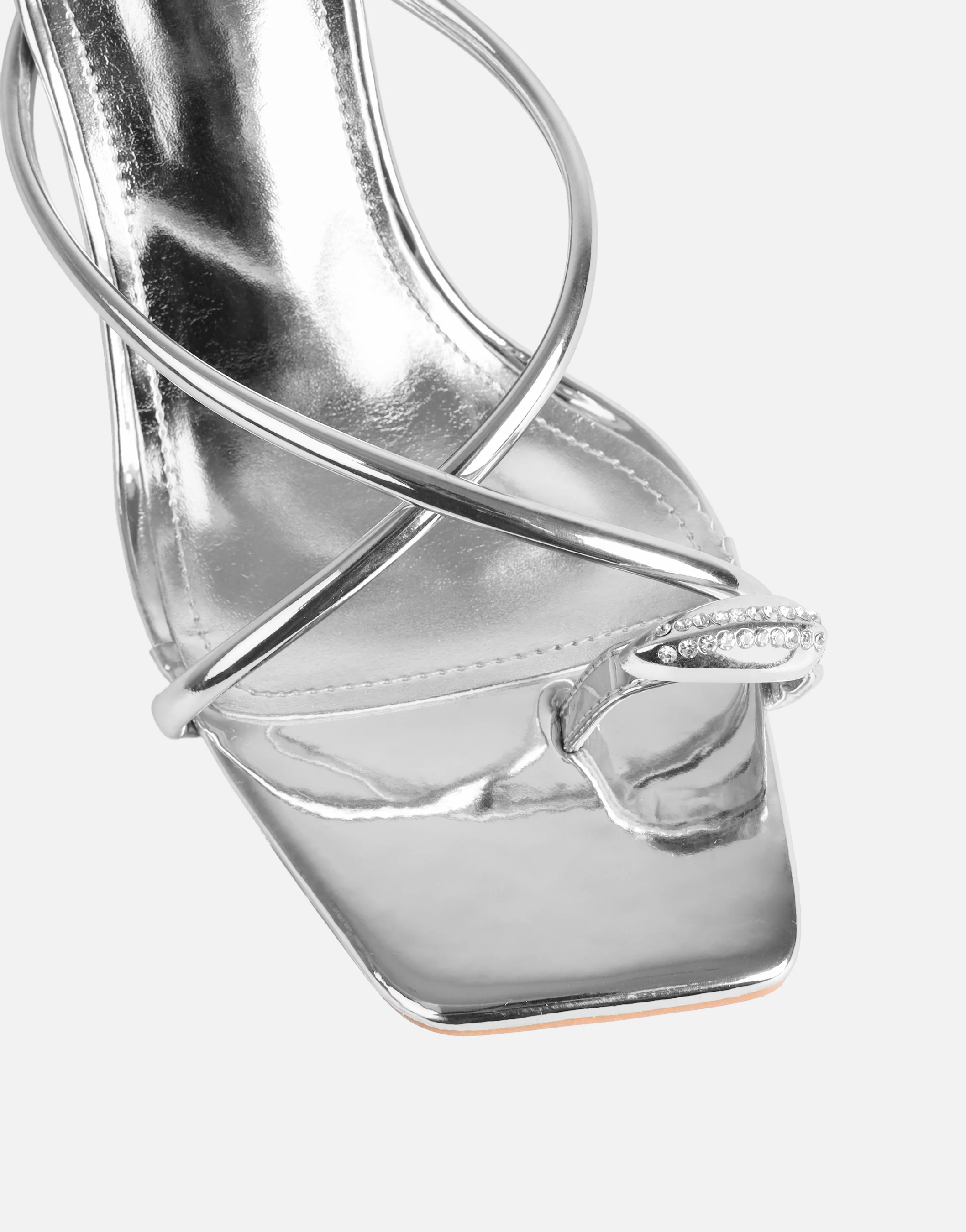 Moni Silver Mirror Diamante Toe Detail Mules - Image 4