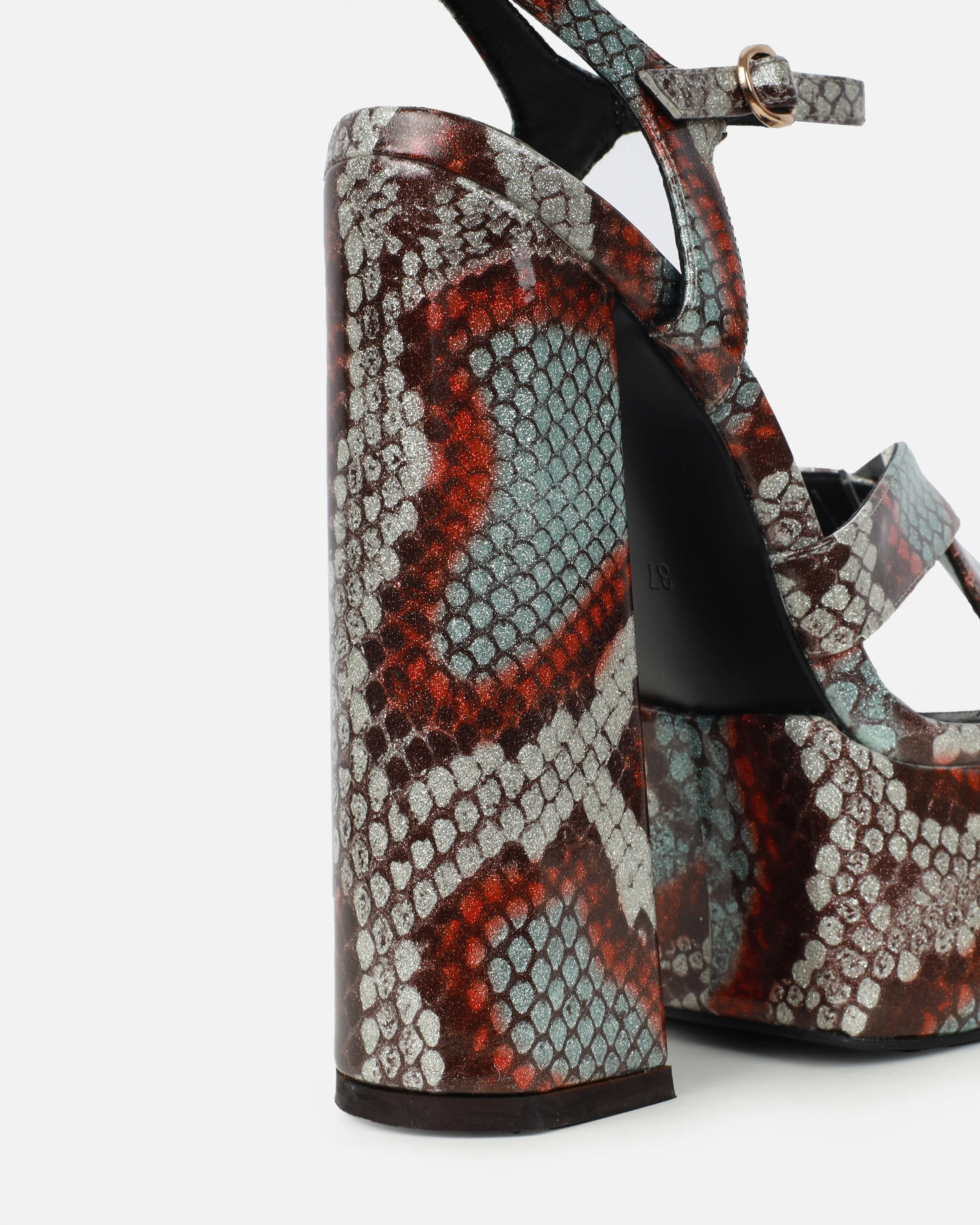 Novah Brown Glitter Faux Snake Platform Sandals - Image 3