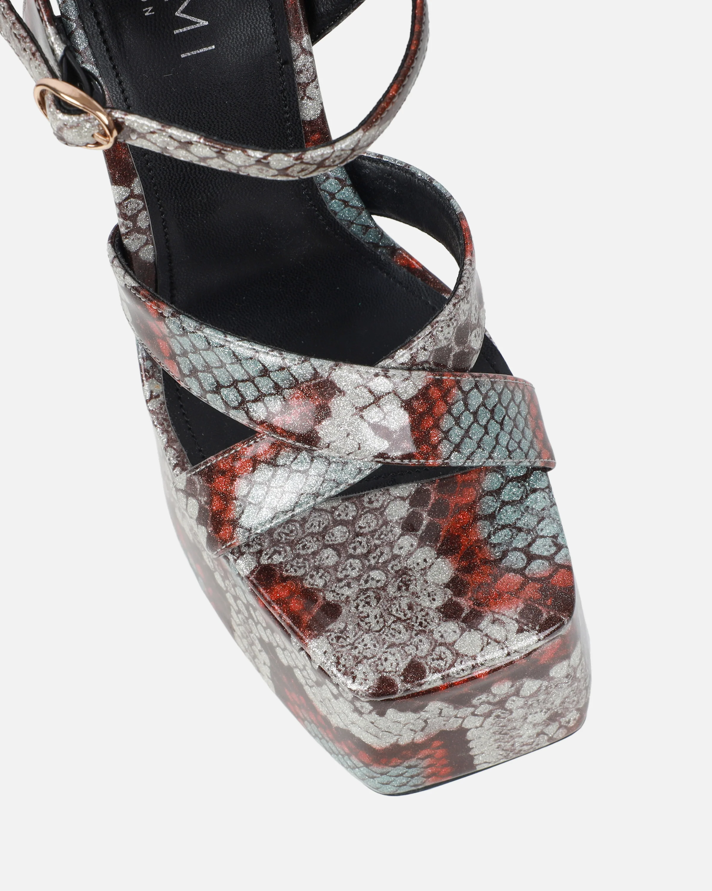 Novah Brown Glitter Faux Snake Platform Sandals - Image 4