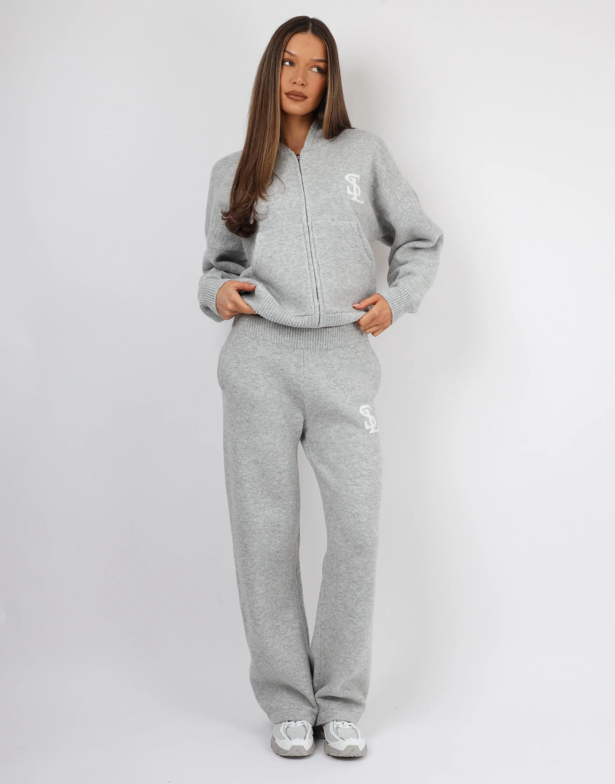 Romy Simmi Studios Chunky Knit Hoodie In Light Grey - Image 3