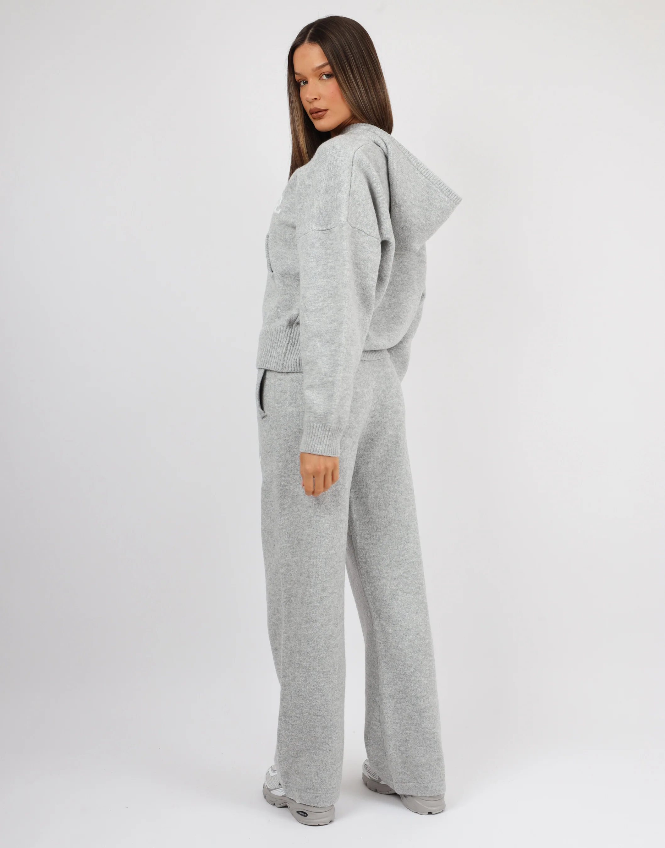 Romy Simmi Studios Chunky Knit Hoodie In Light Grey - Image 4