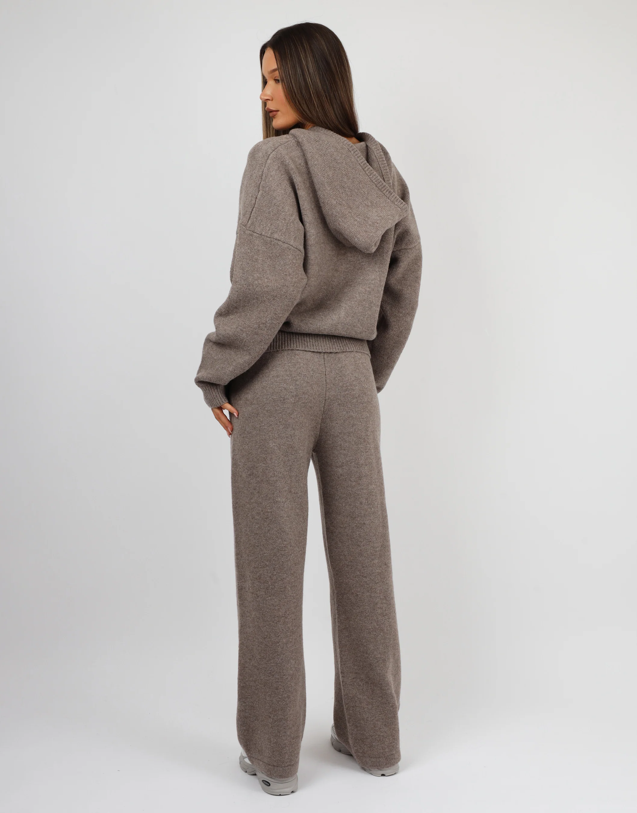 Romy Simmi Studios Chunky Knit Hoodie In Mocha - Image 4