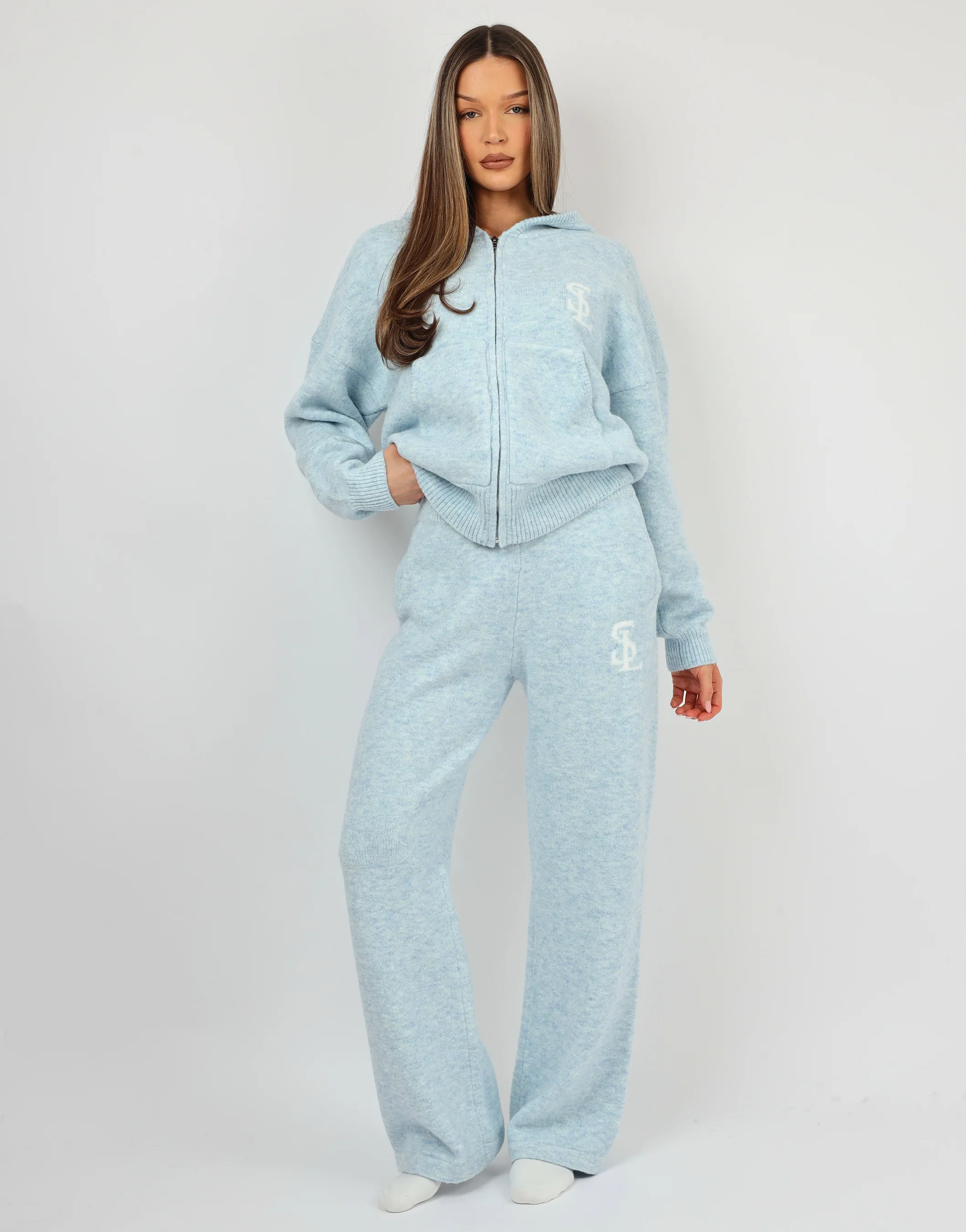 Romy Simmi Studios Chunky Knit Trousers in Blue - Image 5