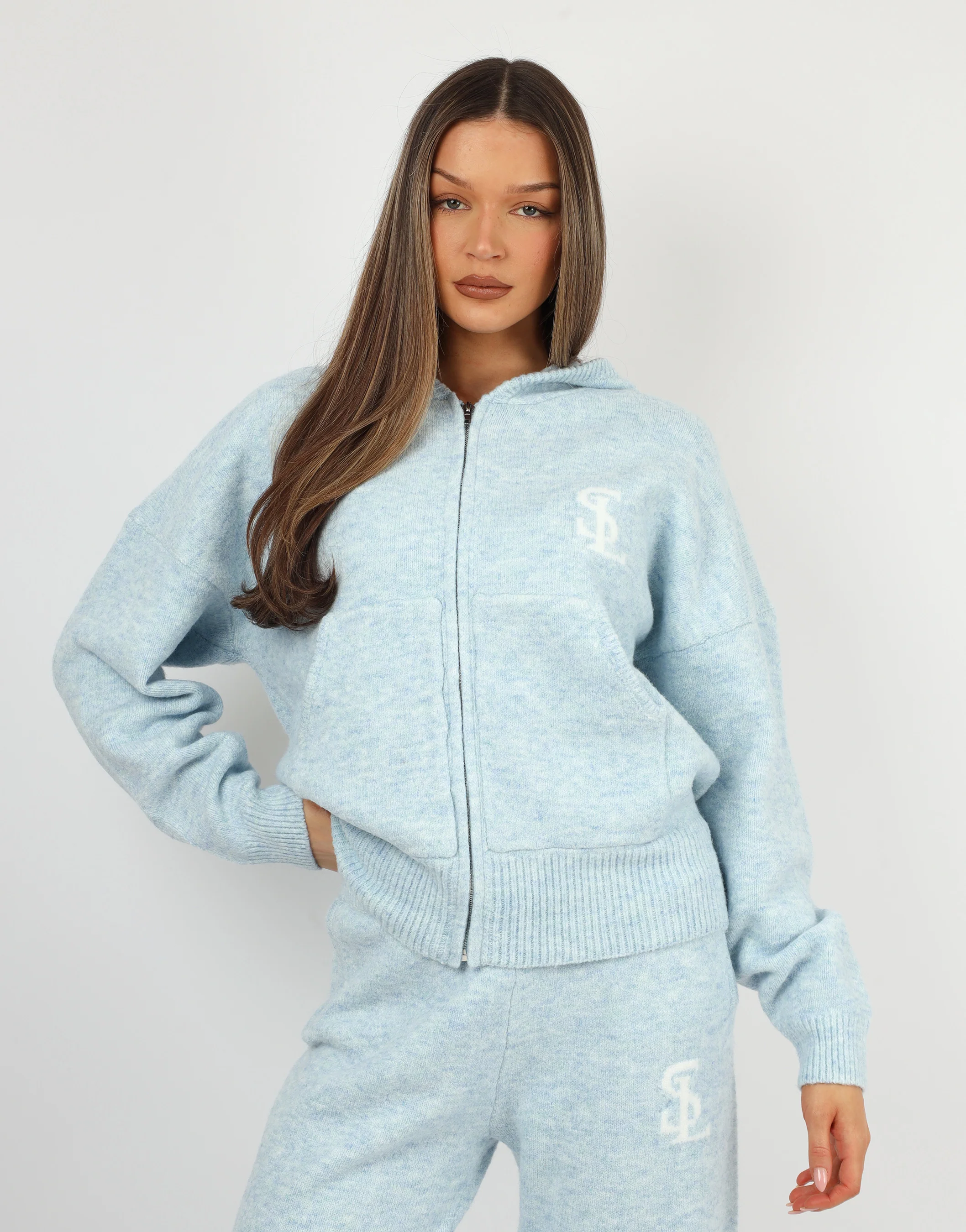 Romy Simmi Studios Chunky Knit Hoodie In Blue - Image 3