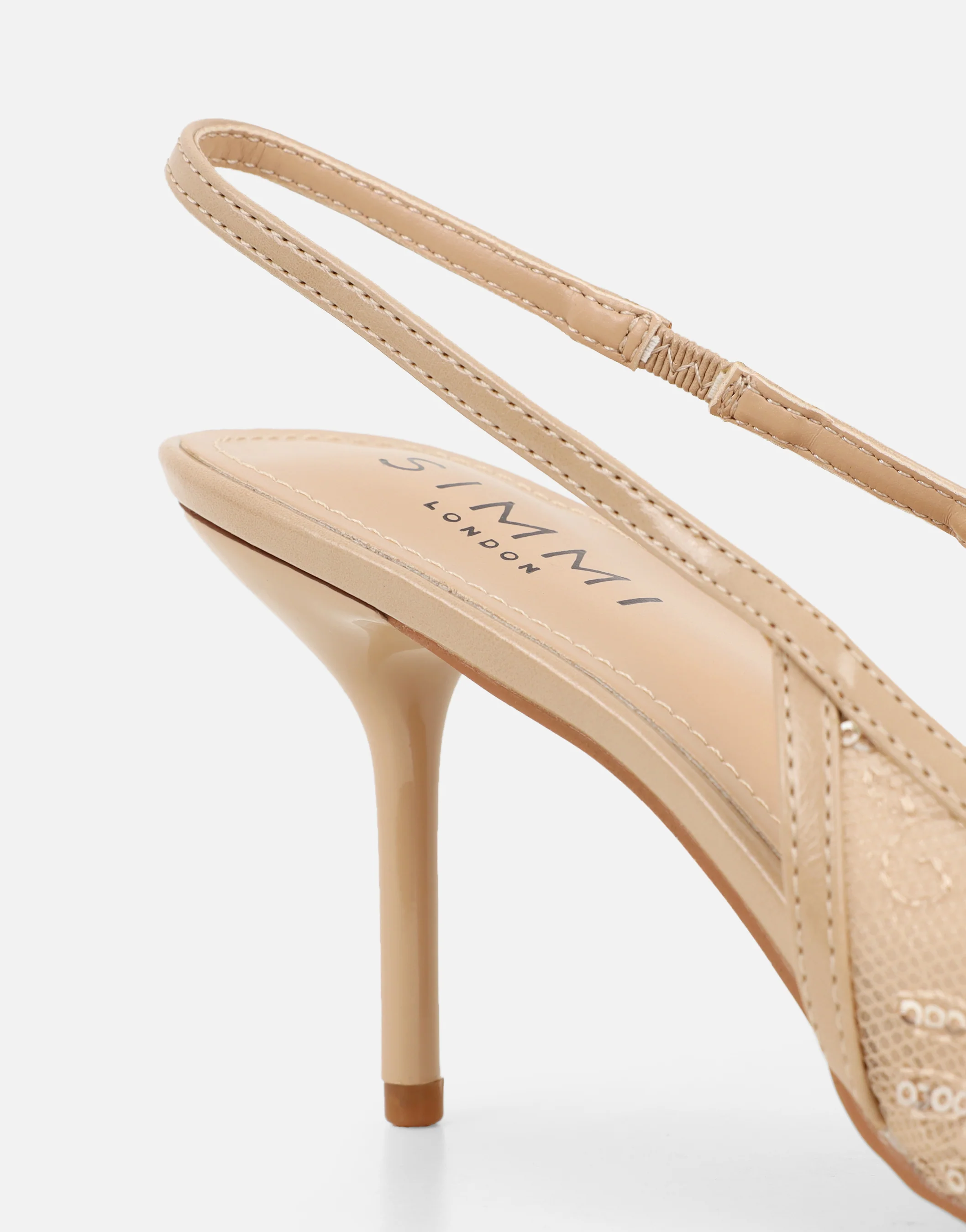 Saskia Beige Mesh Bow Detail Slingback Courts - Image 3