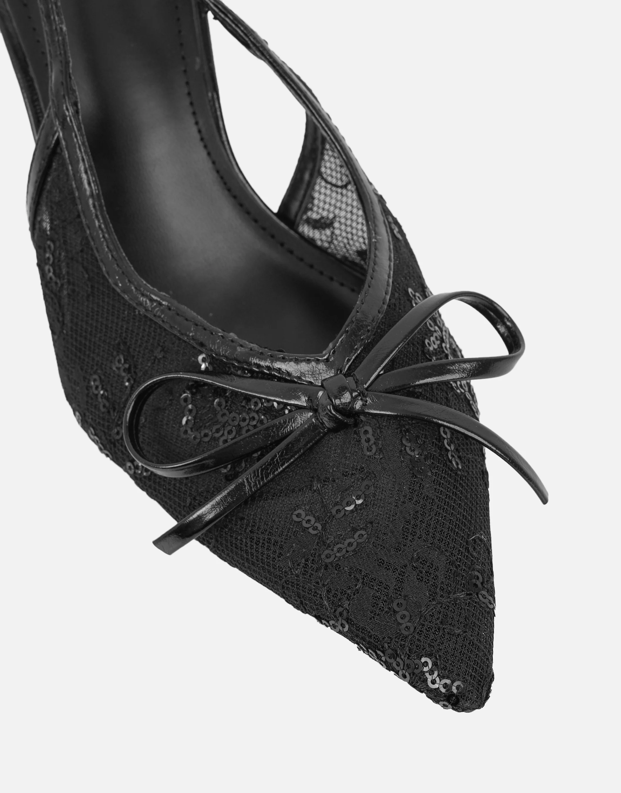 Saskia Black Mesh Bow Detail Slingback Courts - Image 4