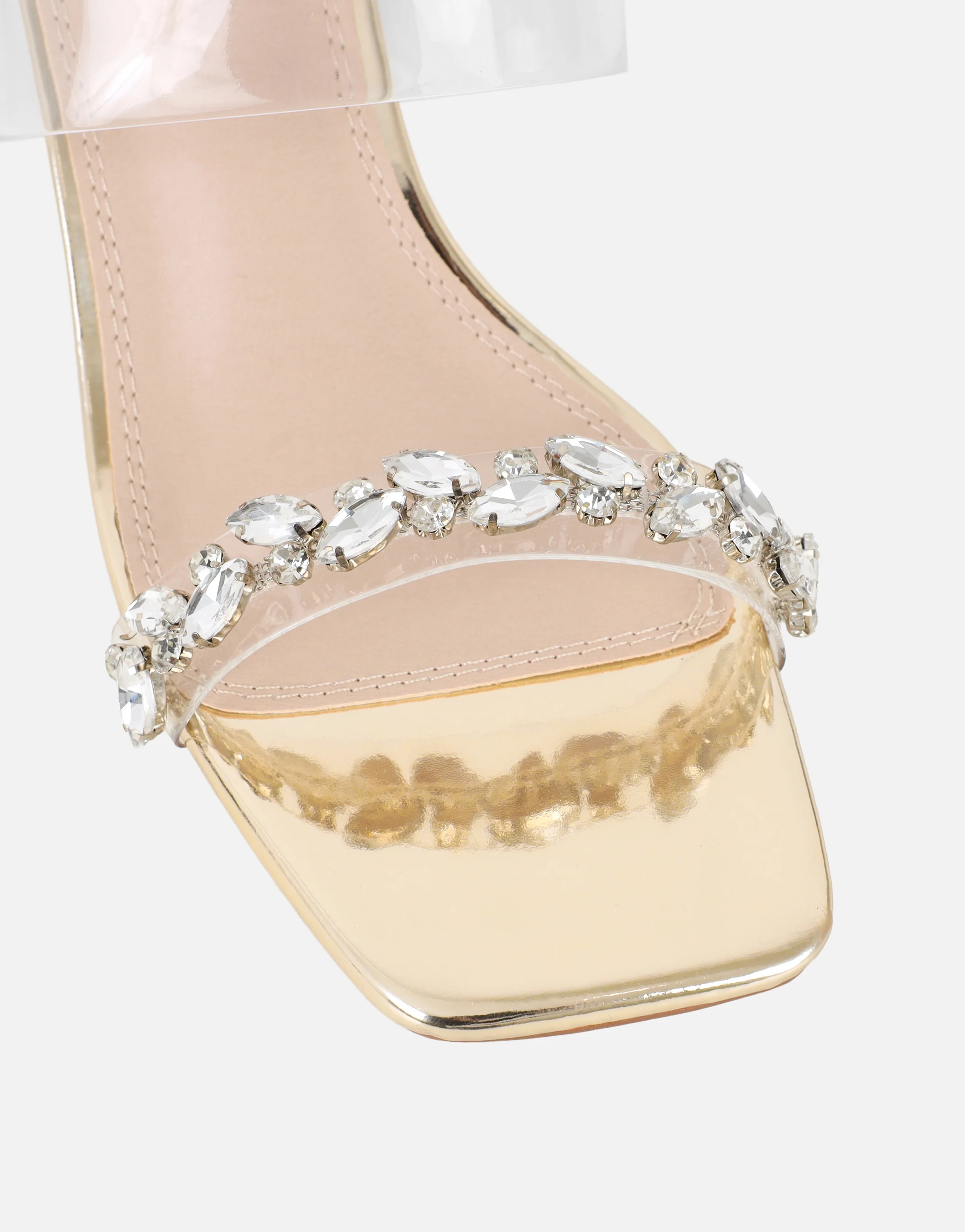 Seraphina Gold Mirror Clear Diamante Mules - Image 4