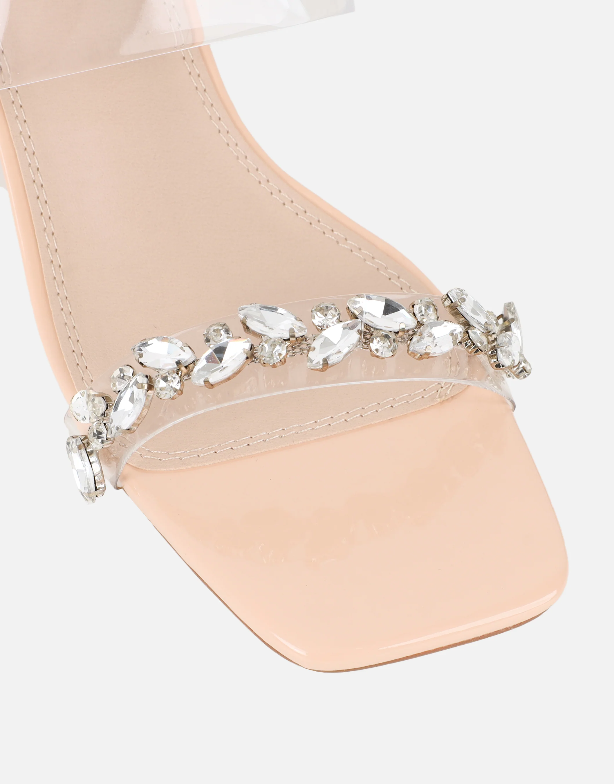 Seraphina Nude Patent Clear Diamante Heeled Sandals - Image 4