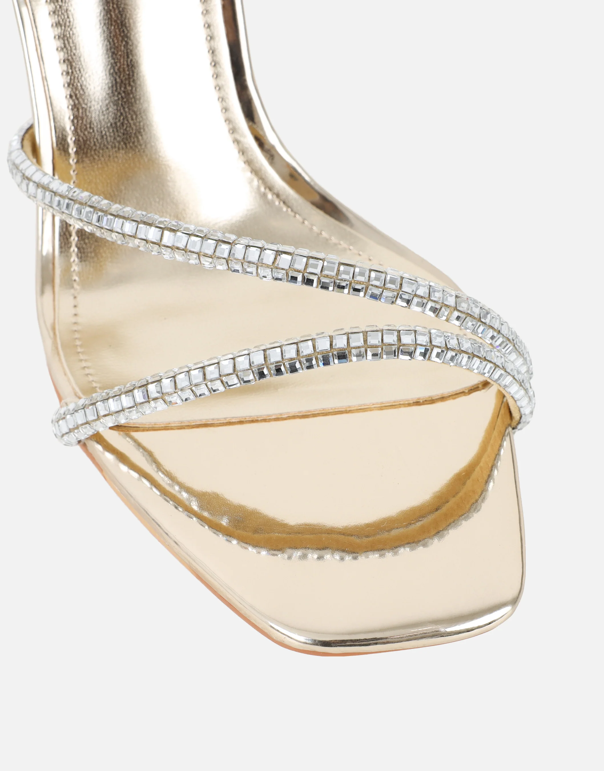 Sev Gold Mirror Diamante Heeled Sandals - Image 4
