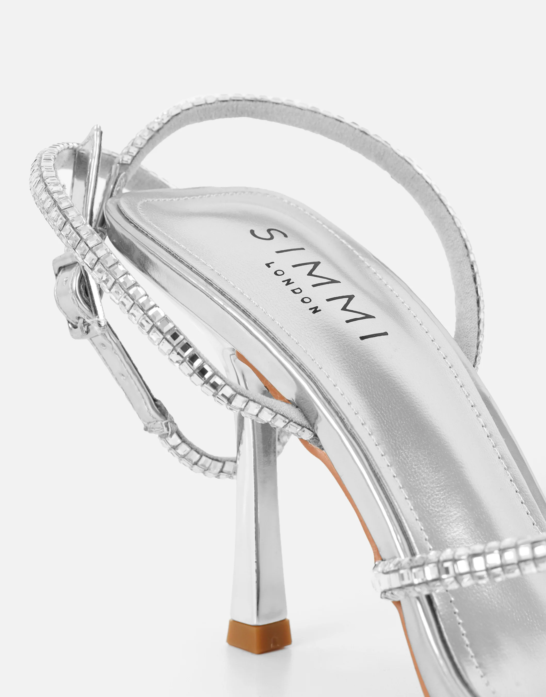 Sev Silver Mirror Diamante Heeled Sandals - Image 3