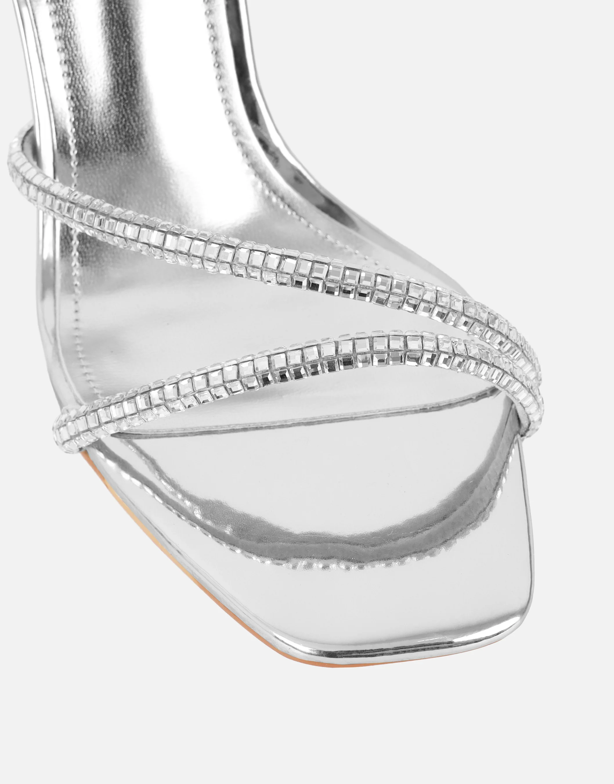 Sev Silver Mirror Diamante Heeled Sandals - Image 4