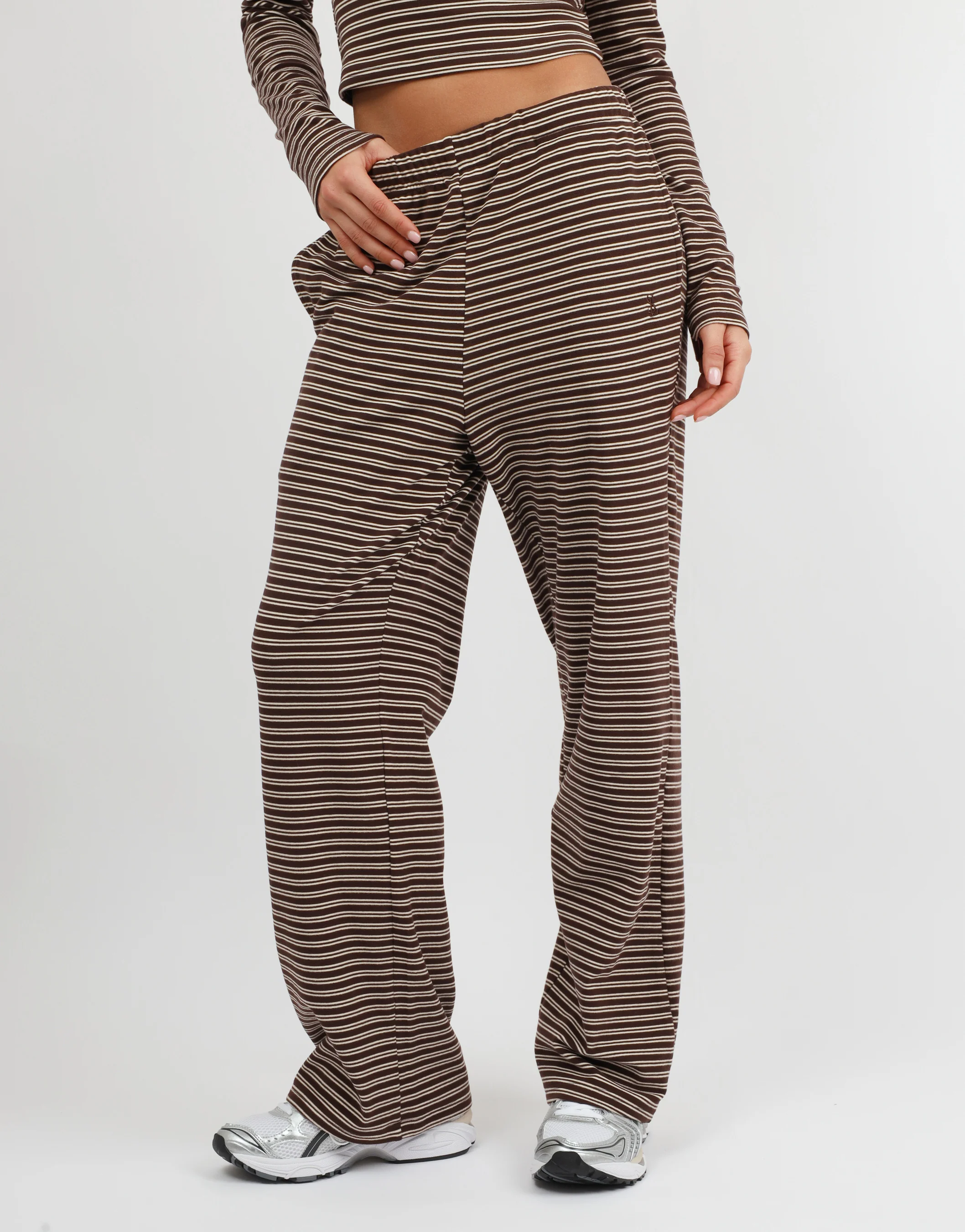 Tilly Super Soft Stripe Trouser In Brown - Image 3