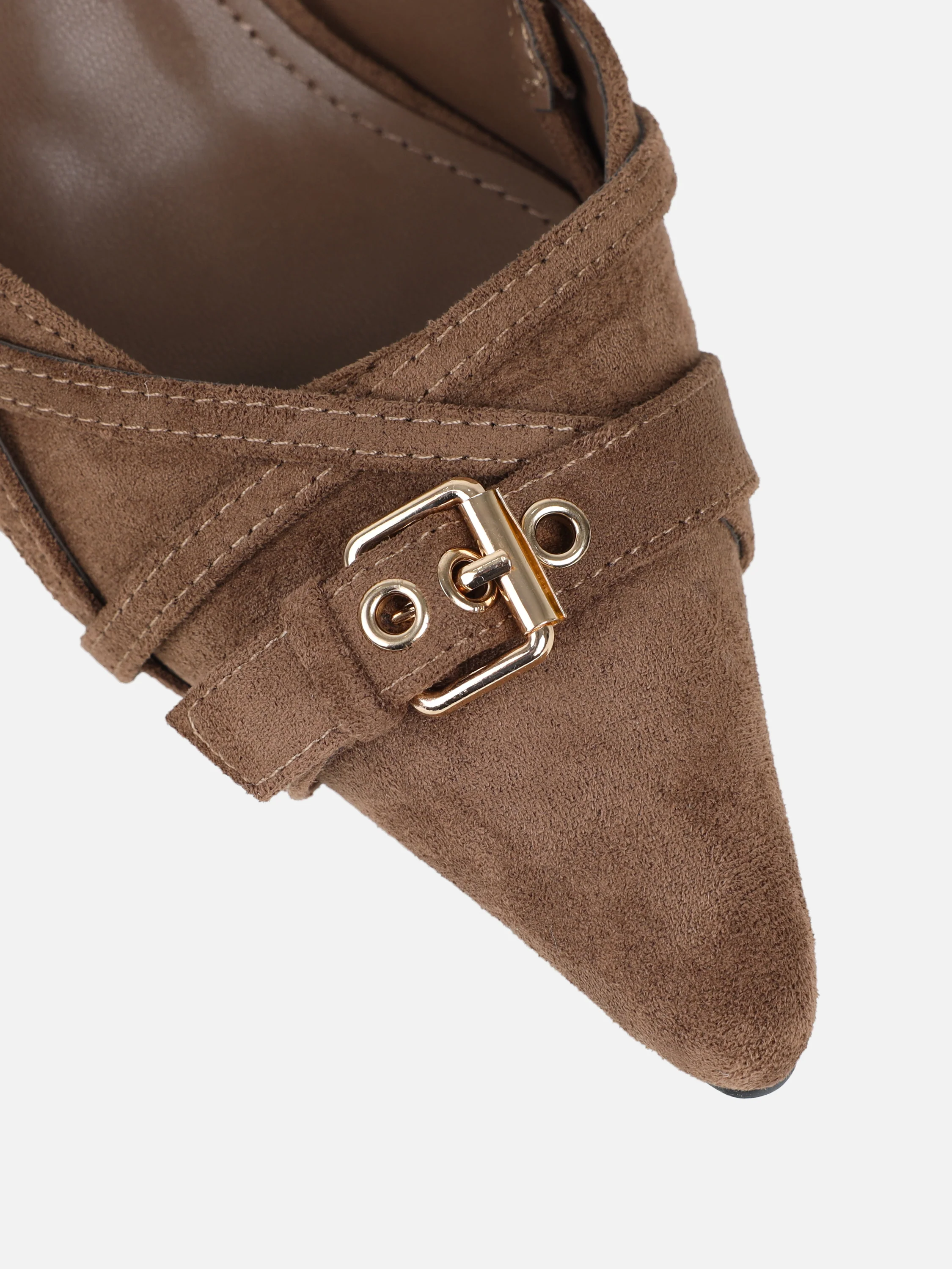 Stallone Dark Beige Suede Buckle Detail Slingback Court Shoes - Image 4